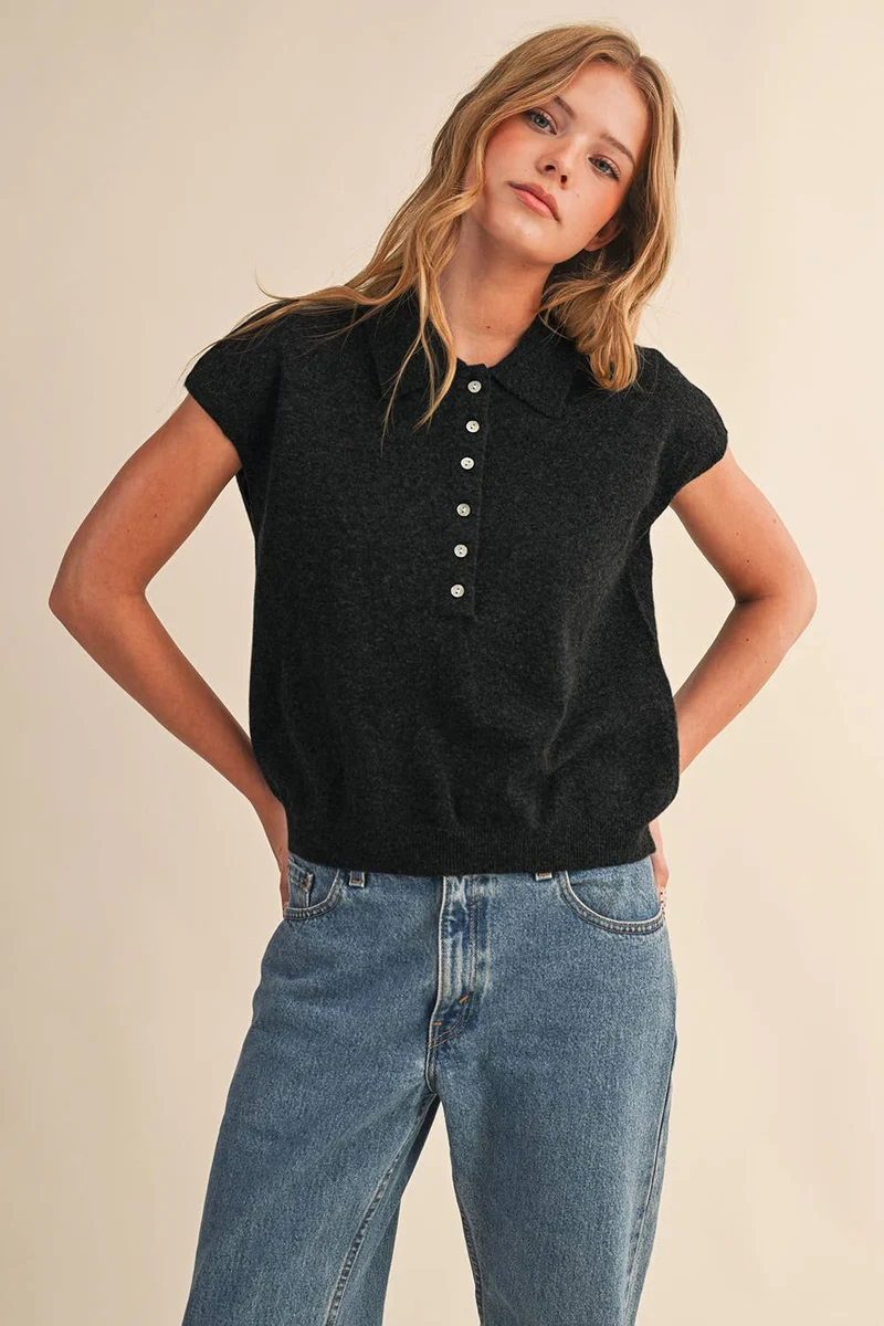 Cap Sleeve Sweater BLACK