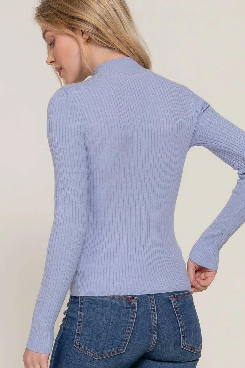 Navy Mock Neck Rib Sweater : Nvy-Ink Navy / L