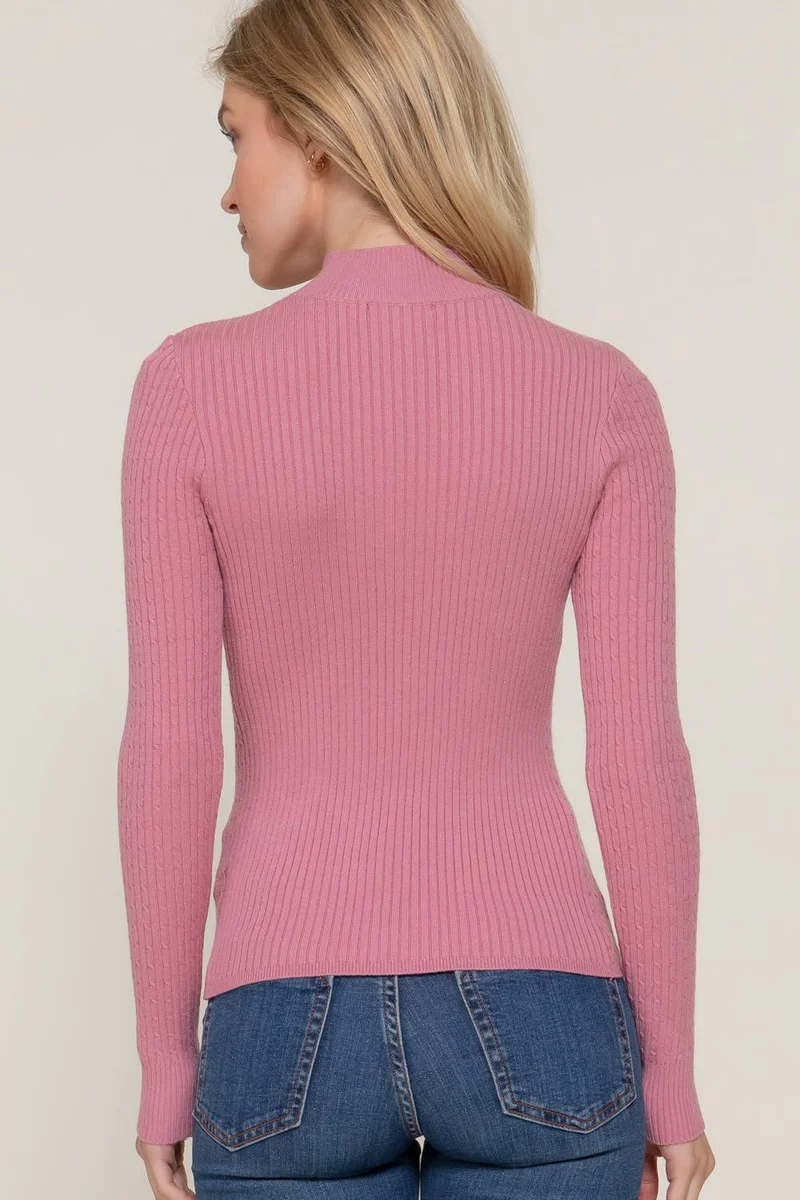 Navy Mock Neck Rib Sweater : Nvy-Ink Navy / L