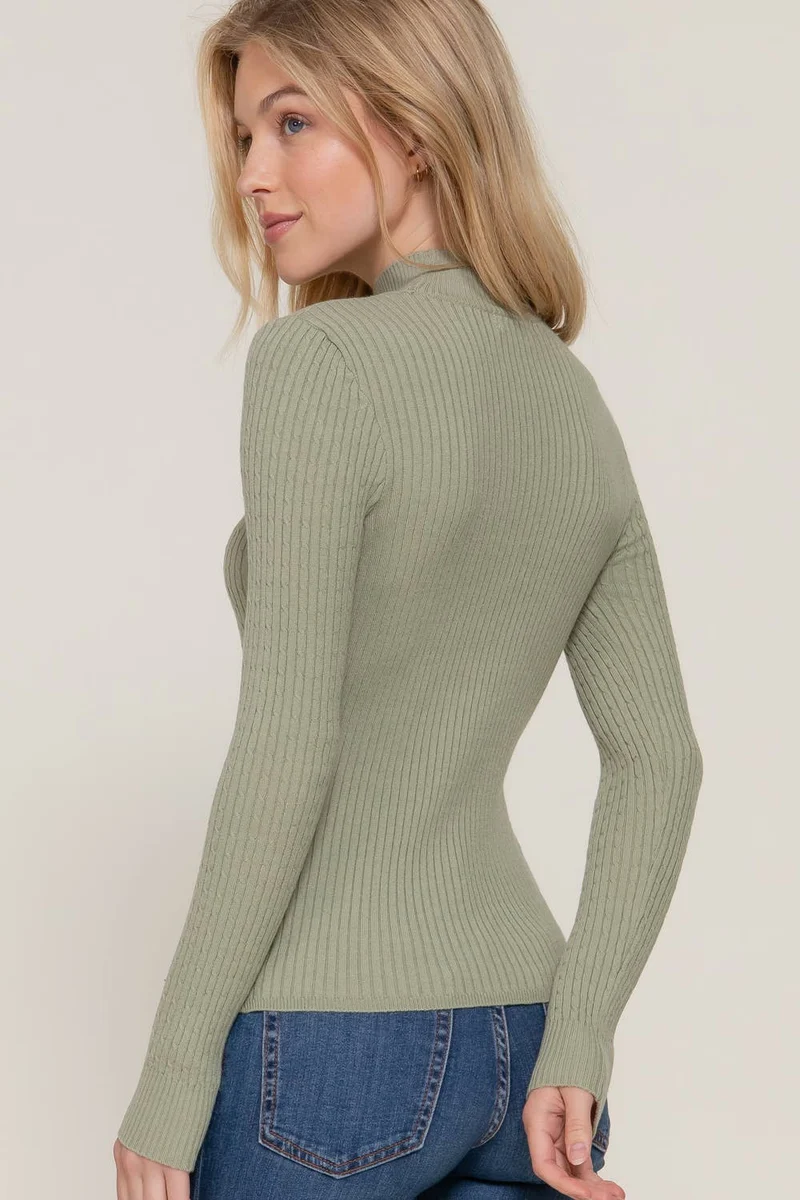 Lt Blue Long Sleeve Mock Neck Rib Sweater
