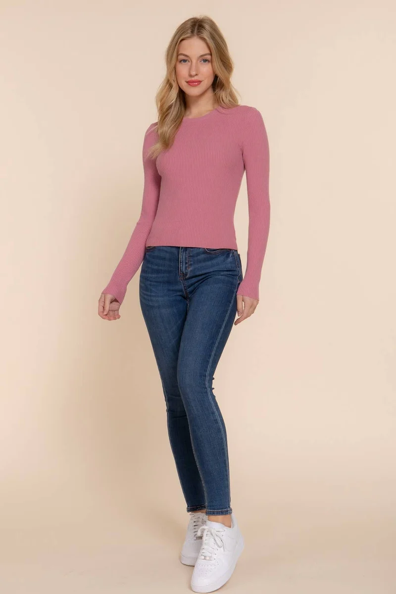 Navy Crew Neck Viscose Rib Sweater
