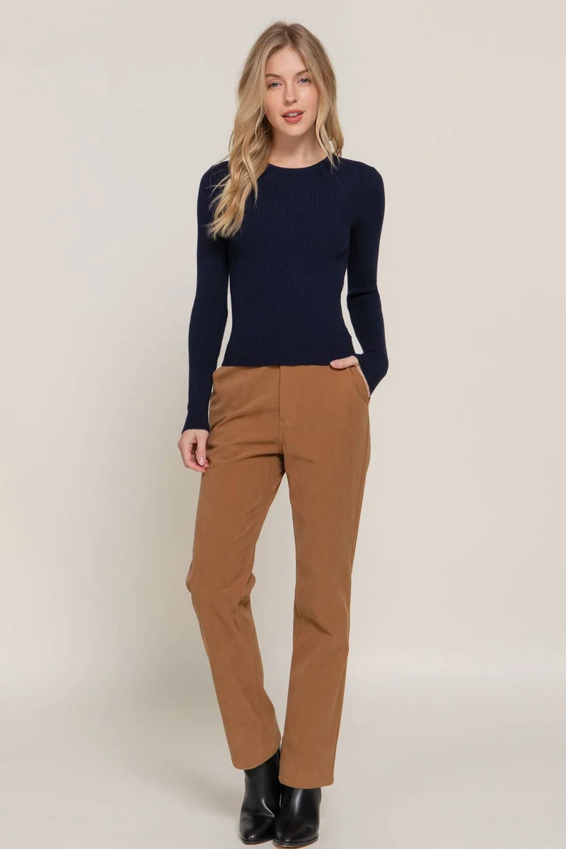 Navy Crew Neck Viscose Rib Sweater