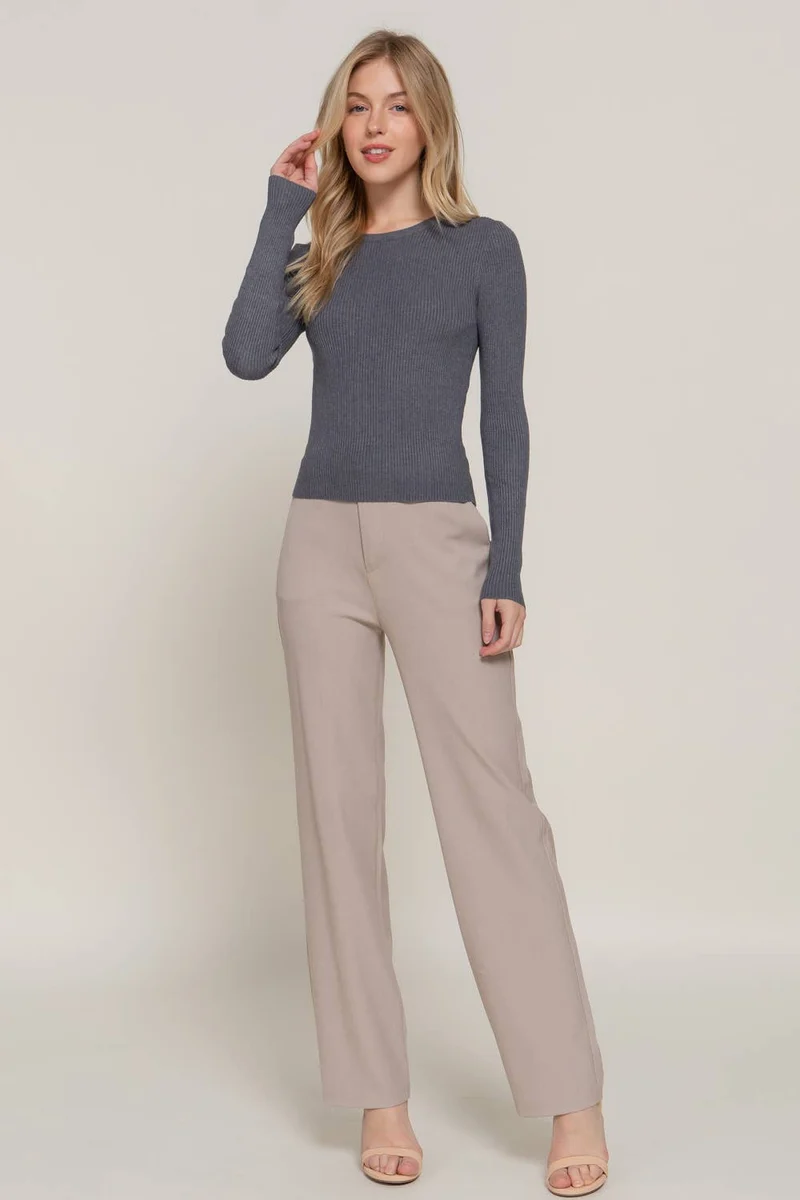 Navy Crew Neck Viscose Rib Sweater