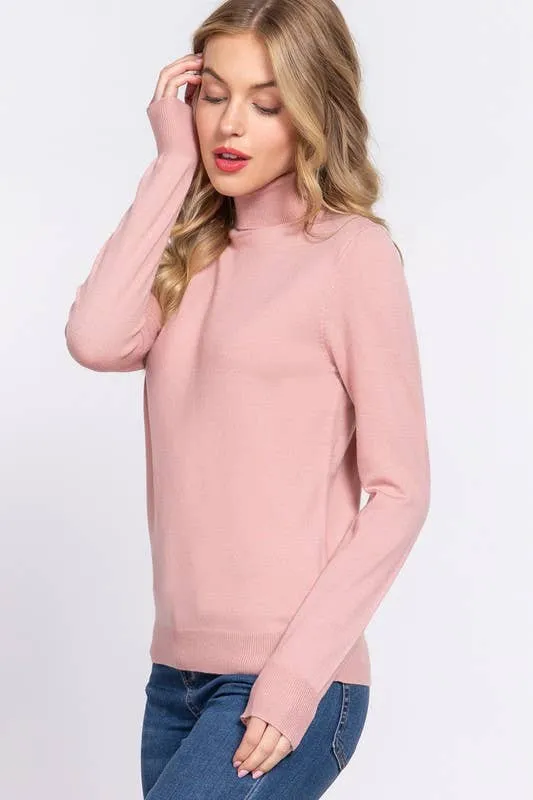 Long Sleeve Turtle Neck Basic Viscose Sweater: