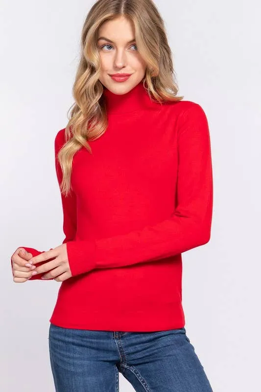Long Sleeve Turtle Neck Basic Viscose Sweater: