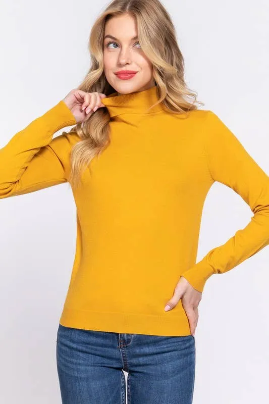 Long Sleeve Turtle Neck Basic Viscose Sweater: