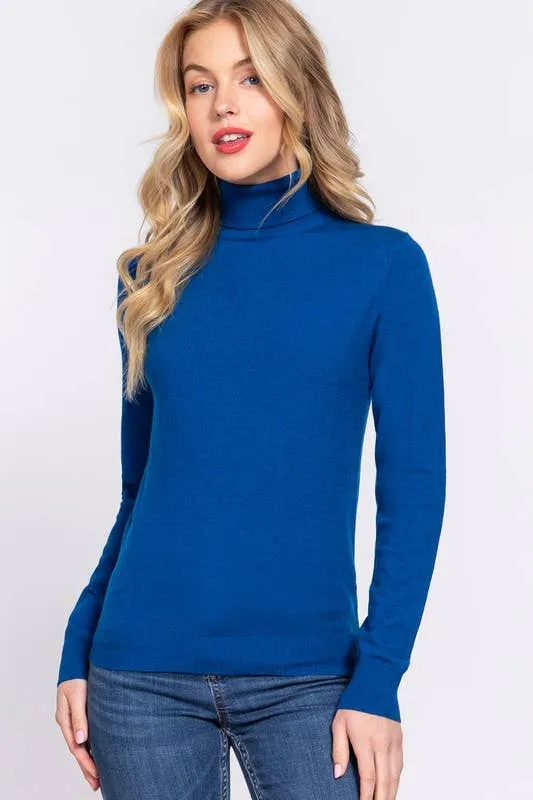 Long Sleeve Turtle Neck Basic Viscose Sweater: