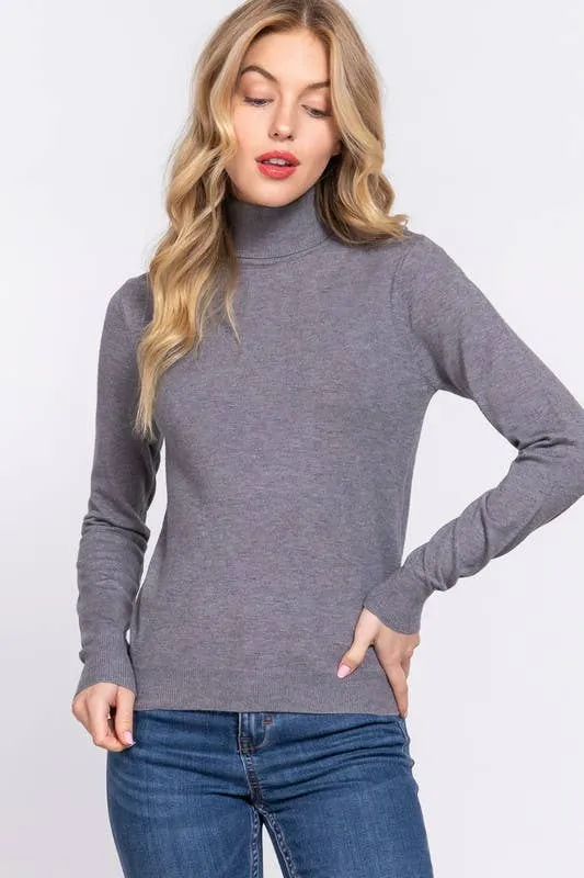 Long Sleeve Turtle Neck Basic Viscose Sweater: