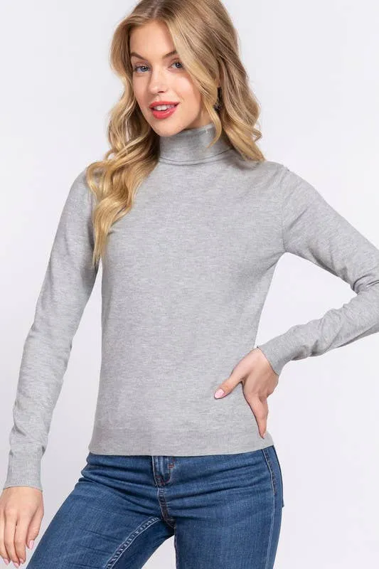 Long Sleeve Turtle Neck Basic Viscose Sweater: