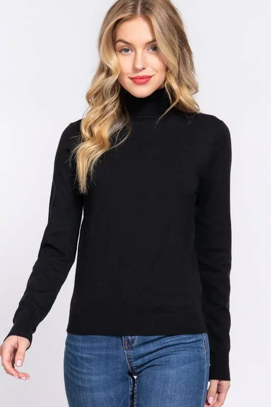 Long Sleeve Turtle Neck Basic Viscose Sweater: