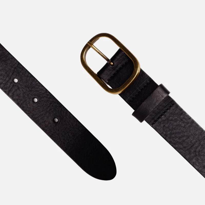 Black Gold Oval Buckle Design Statement Leather Belt Women