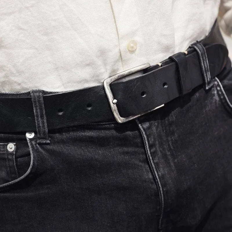 Brown Silver Buckle Classic Casual Rugged Leather Belt