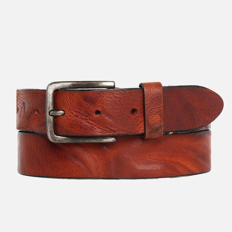 Brown Silver Buckle Classic Casual Rugged Leather Belt