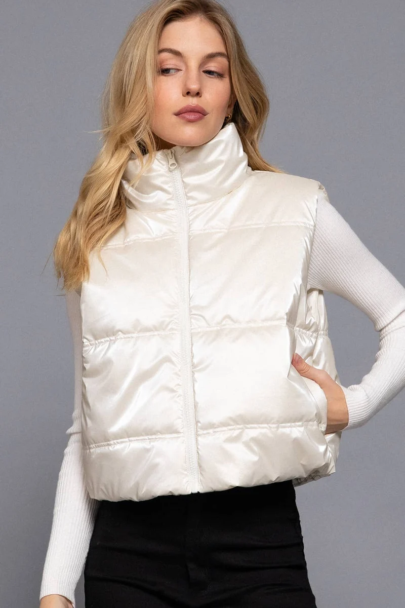 High Neck Zip Up Vest: IVY-ivory / L