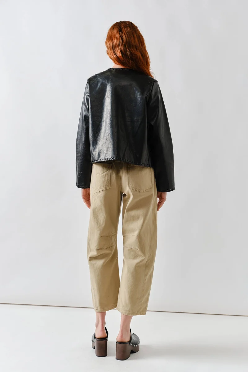 MAJ3284 WHIPSTITCH EDGE FAUX LEATHER JACEKT: BLACK / L