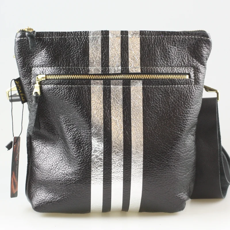 The Stripe Lakeshore - 2 sizes!: Jet w/3stripes: Silver / 9"x9.5" / Matching Leather Strap