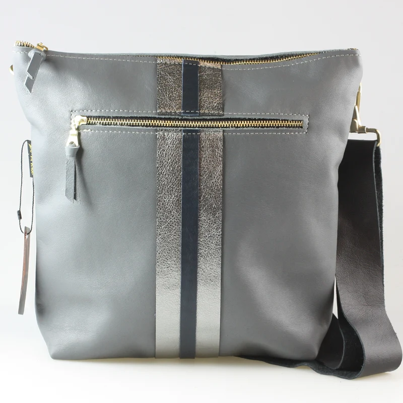 The Stripe Lakeshore - 2 sizes!: Coal w/Onyx Stripe / 9"x9.5" / Matching Leather Strap