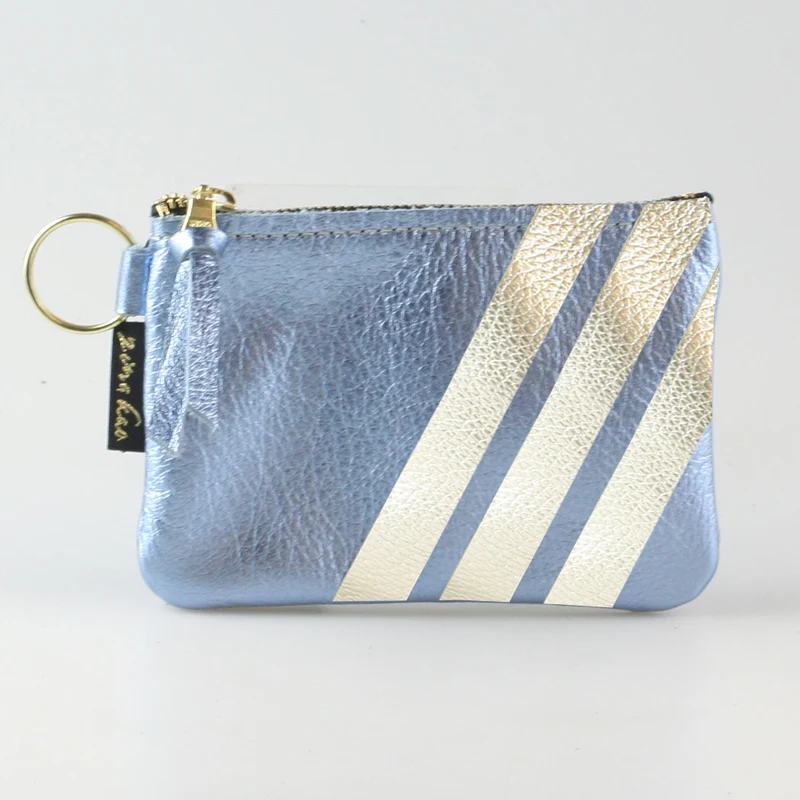 The Kara Wallet: 3 Side Stripes: Platinum w/Gold Stripes / Lobster
