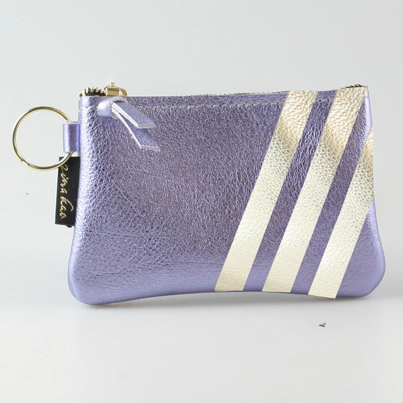 The Kara Wallet: 3 Side Stripes: Platinum w/Gold Stripes / Lobster
