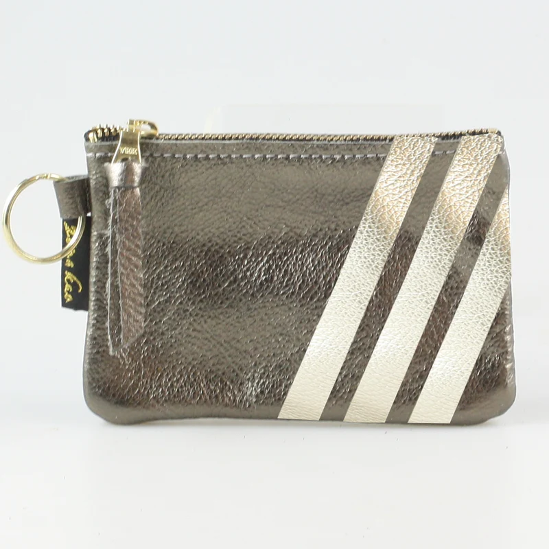 The Kara Wallet: 3 Side Stripes: Platinum w/Gold Stripes / Lobster