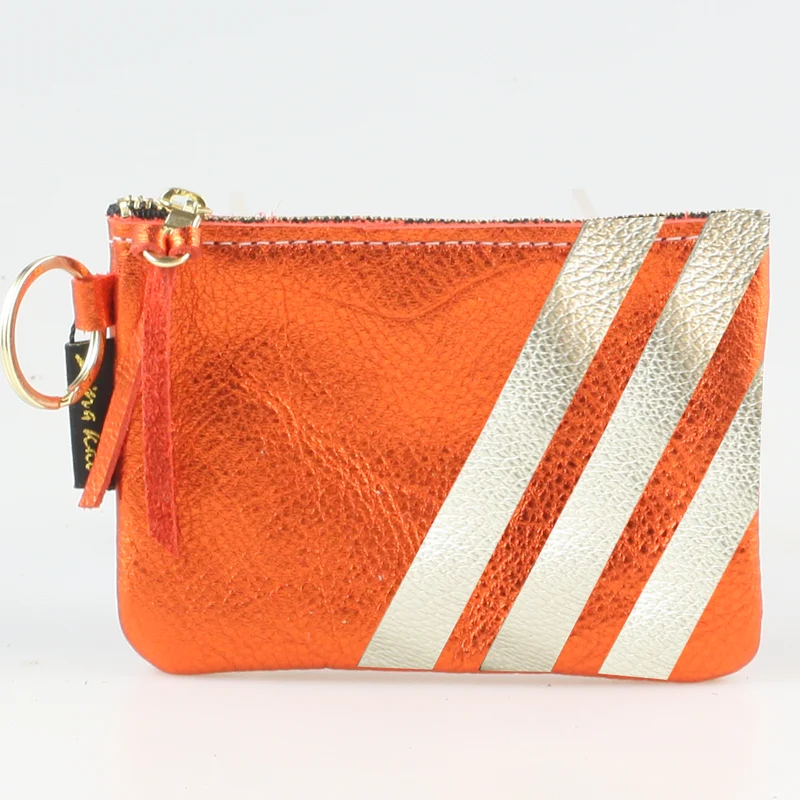 The Kara Wallet: 3 Side Stripes: Platinum w/Gold Stripes / Lobster