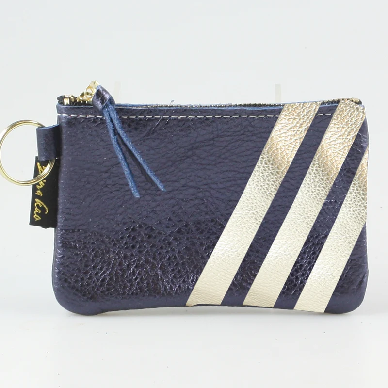 The Kara Wallet: 3 Side Stripes: Platinum w/Gold Stripes / Lobster