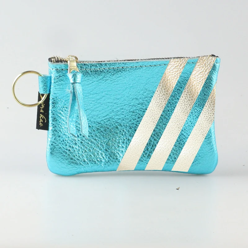 The Kara Wallet: 3 Side Stripes: Platinum w/Gold Stripes / Lobster