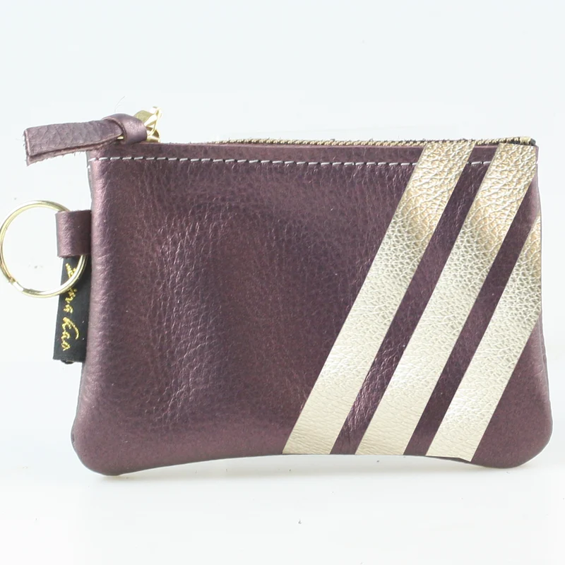 The Kara Wallet: 3 Side Stripes: Platinum w/Gold Stripes / Lobster