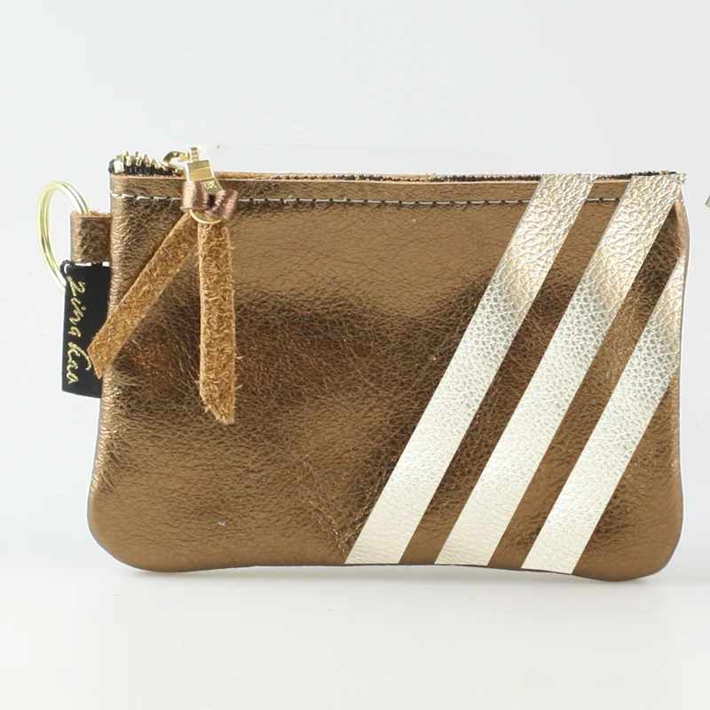 The Kara Wallet: 3 Side Stripes: Platinum w/Gold Stripes / Lobster