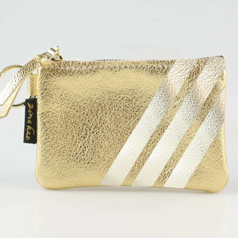 The Kara Wallet: 3 Side Stripes: Gold w/Platinum Stripes / Lobster