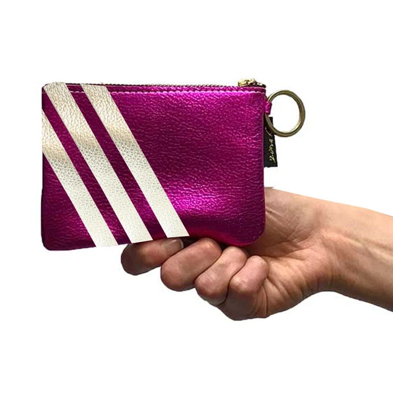 The Kara Wallet: 3 Side Stripes: Gold w/Platinum Stripes / Lobster