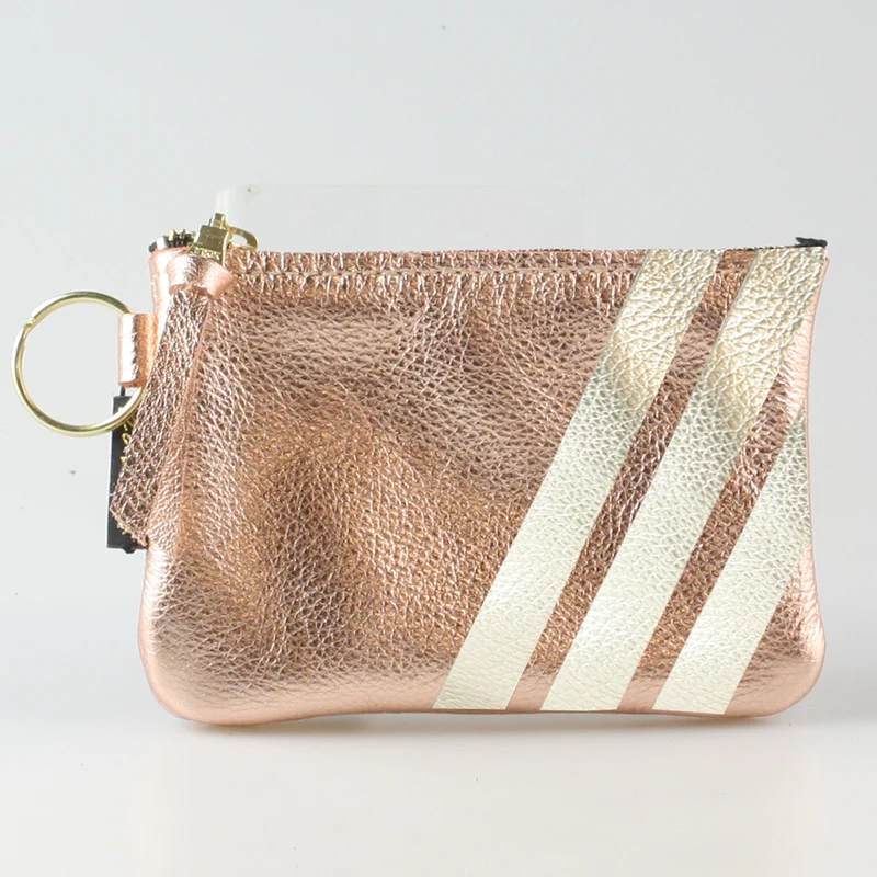 The Kara Wallet: 3 Side Stripes: Gold w/Platinum Stripes / Lobster