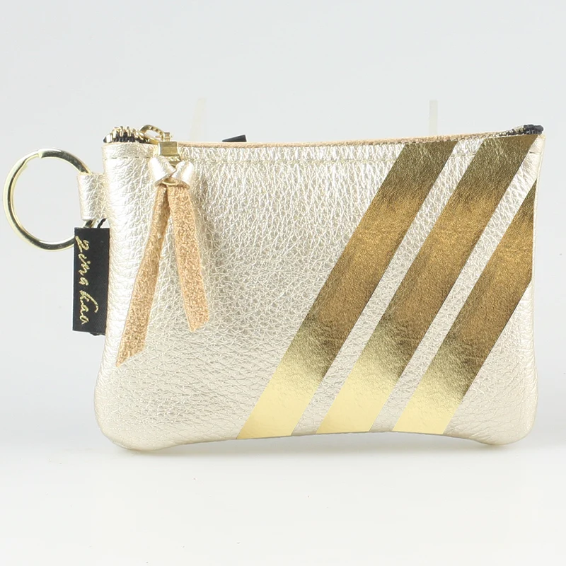 The Kara Wallet: 3 Side Stripes: Gold w/Platinum Stripes / Lobster