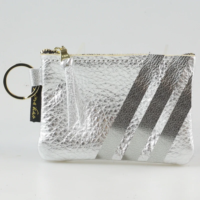 The Kara Wallet: 3 Side Stripes: Gold w/Platinum Stripes / Lobster