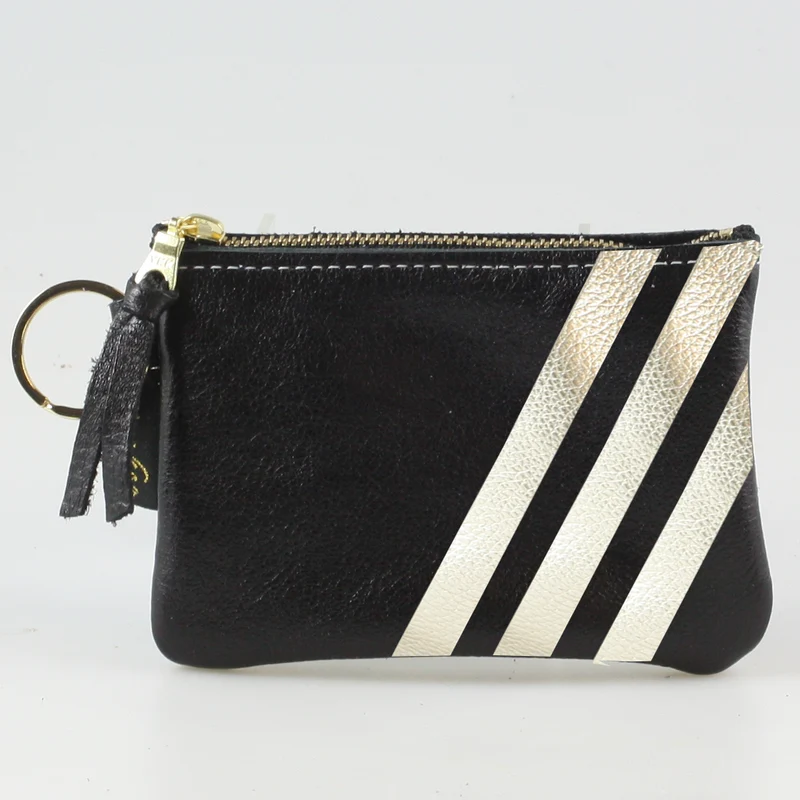 The Kara Wallet: 3 Side Stripes: Jet w/Platinum Stripes / Lobster
