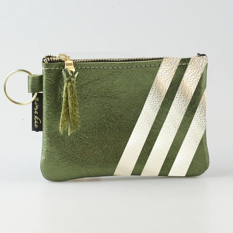 The Kara Wallet: 3 Side Stripes: Jet w/Platinum Stripes / Lobster