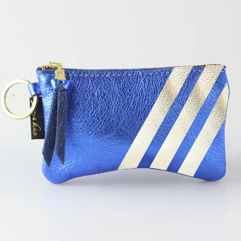 The Kara Wallet: 3 Side Stripes: Pewter w/ Platinum Stripes / Lobster