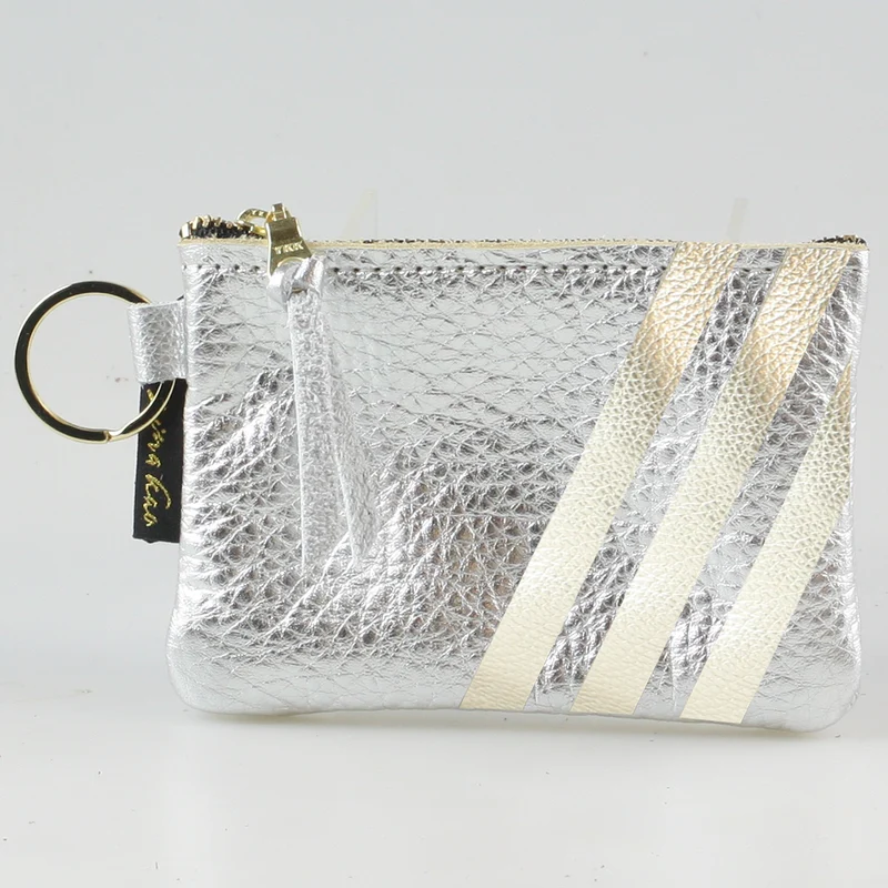 The Kara Wallet: 3 Side Stripes: Pewter w/ Platinum Stripes / Lobster