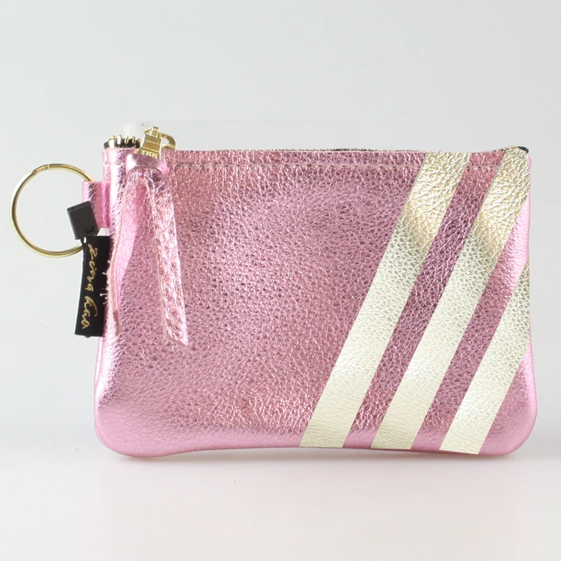 The Kara Wallet: 3 Side Stripes: Pewter w/ Platinum Stripes / Lobster