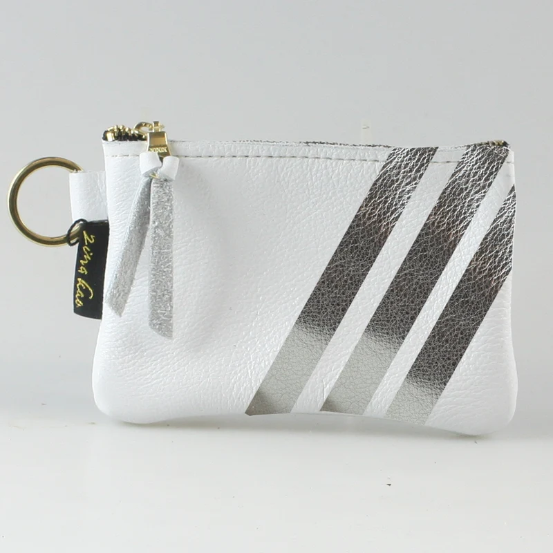 The Kara Wallet: 3 Side Stripes: Pewter w/ Platinum Stripes / Lobster