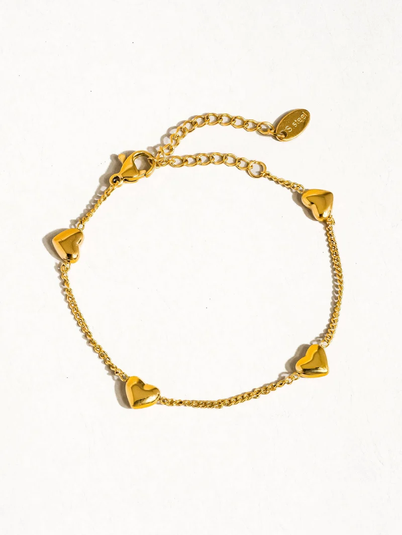 Vivre 18K Gold Non-Tarnish Petite Heart Bracelet, Necklace: Yellow Gold / Bracelet