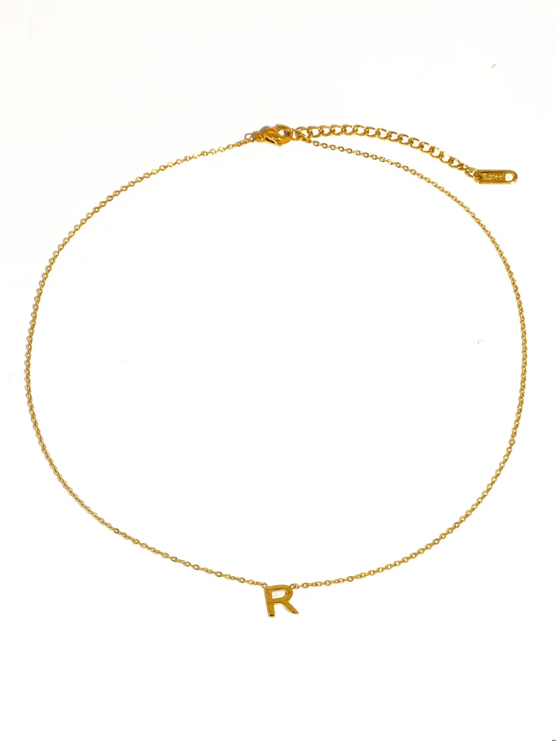 Desir 18K Gold Non-Tarnish Petite Classic Letter Necklace: Yellow Gold / D
