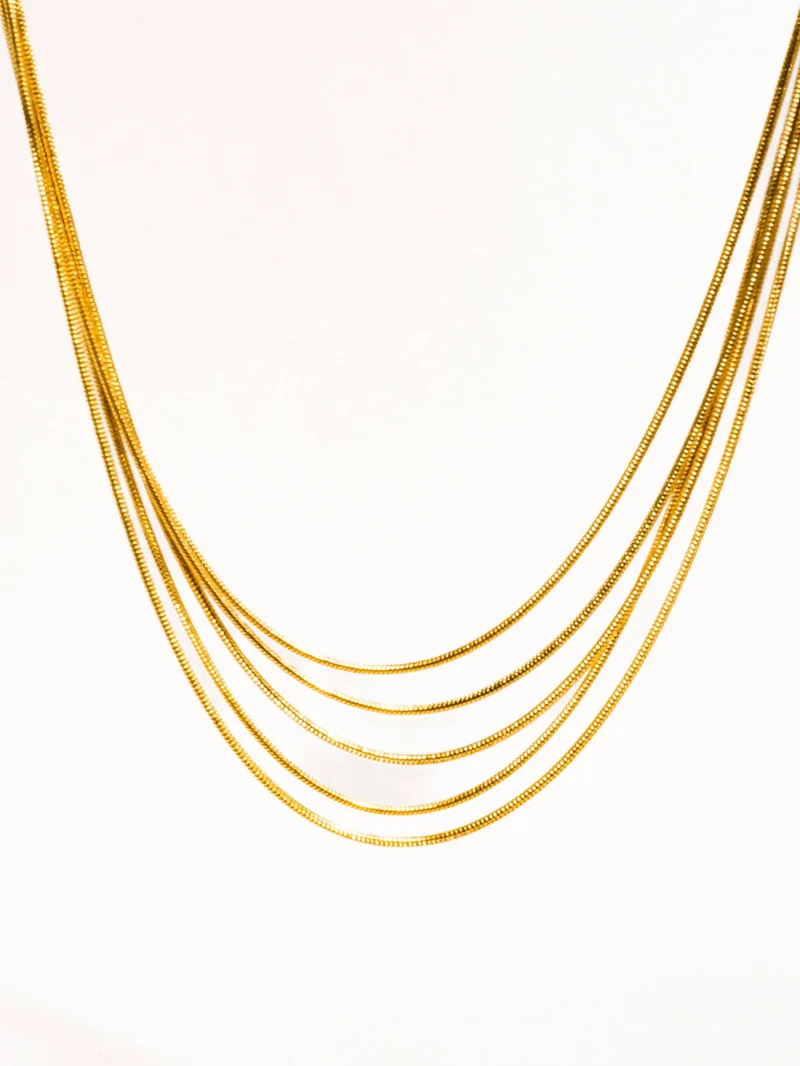Parie 18K Gold Non-Tarnish Layered Chain Necklace: Yellow Gold