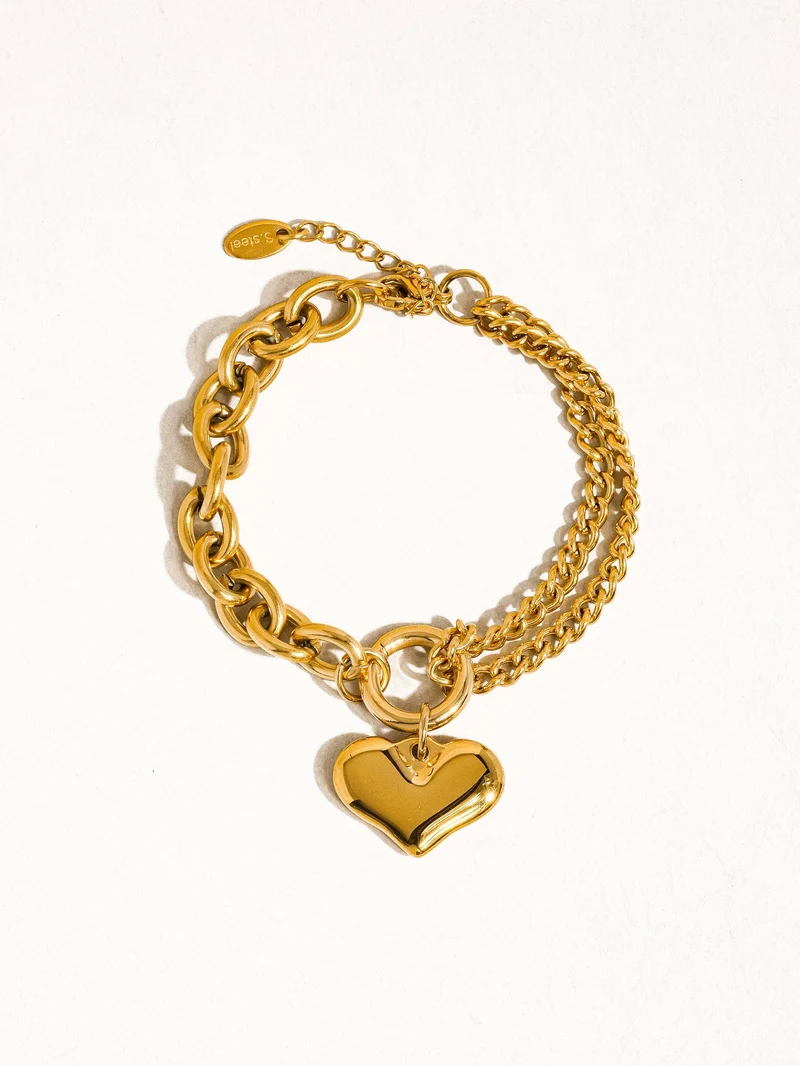 Allure 18K Gold Non-Tarnish Heart Chain Bracelet: Yellow Gold
