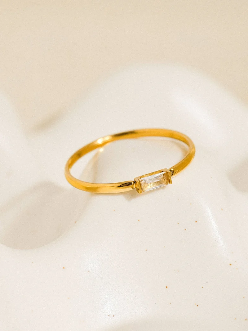 Côme 18K Gold Non-Tarnish Minimalist Thin CZ Band: Yellow Gold / 7