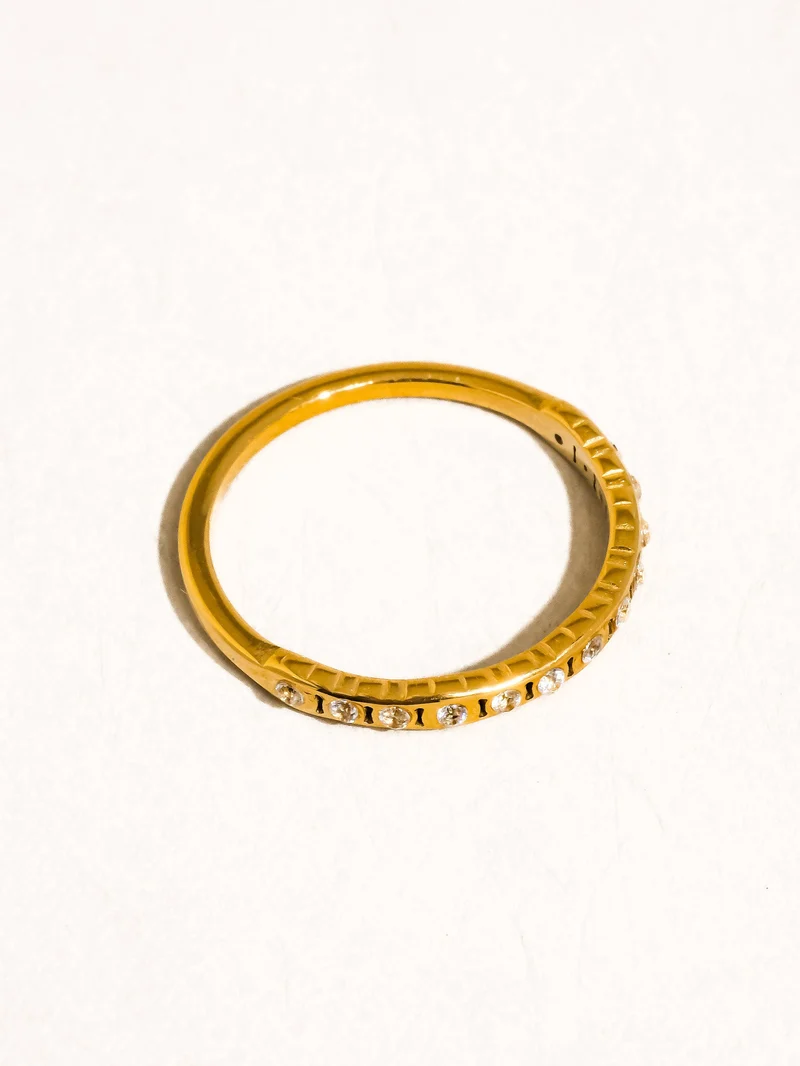 Flair 18K Gold Non-Tarnish Thin CZ Band: Yellow Gold / 8