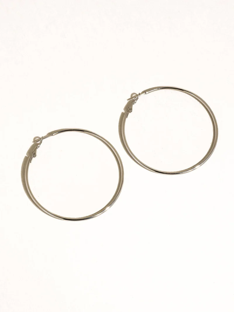 Eska 18K Gold Non-Tarnish Classic Thin Hoop Earring: Silver / 60 MM