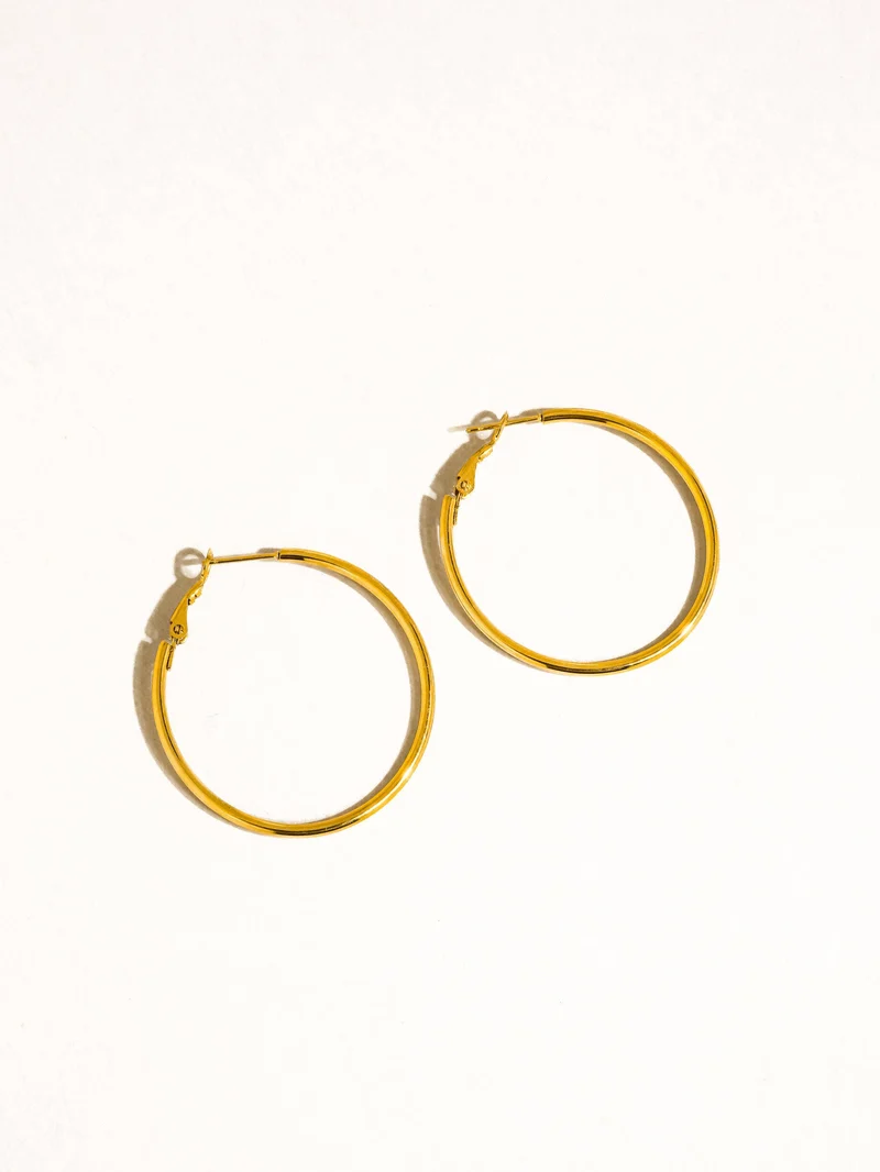 Eska 18K Gold Non-Tarnish Classic Thin Hoop Earring: Silver / 60 MM