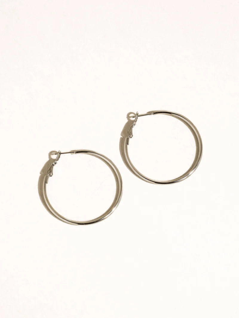 Eska 18K Gold Non-Tarnish Classic Thin Hoop Earring: Silver / 60 MM
