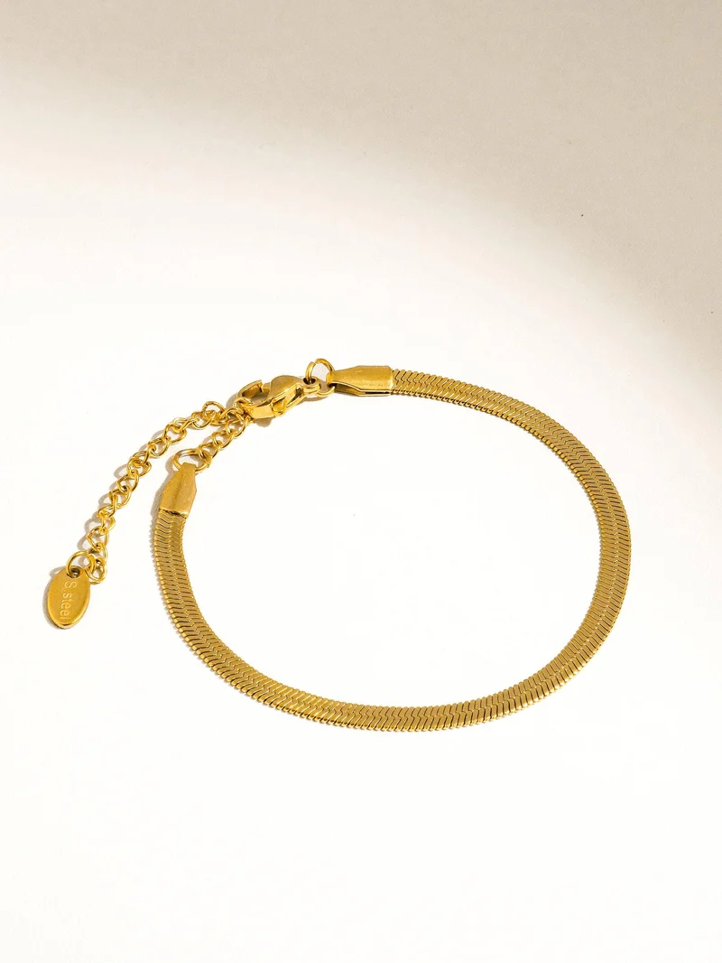 18K Gold Non-Tarnish Flat Snake Chain Necklace & Bracelet: Yellow Gold / Stella Bracelet
